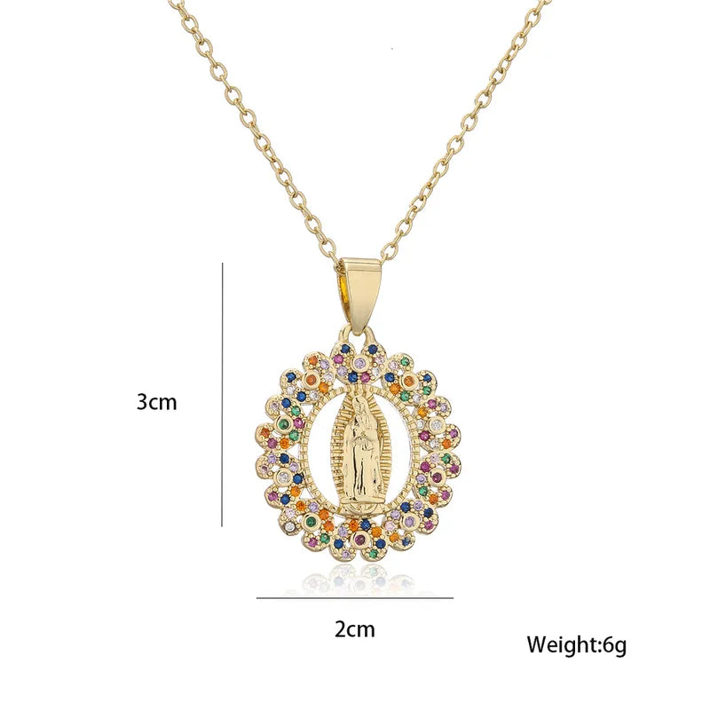 Stainless Steel Virgin Mary Necklace with CZ Stone - Gold Color Pendant for Men Women