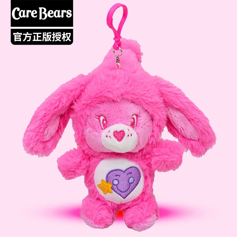 Genuine Carebears Plush Rabbit Keychain Rainbow Bear Doll Pendant Gift for School Bag