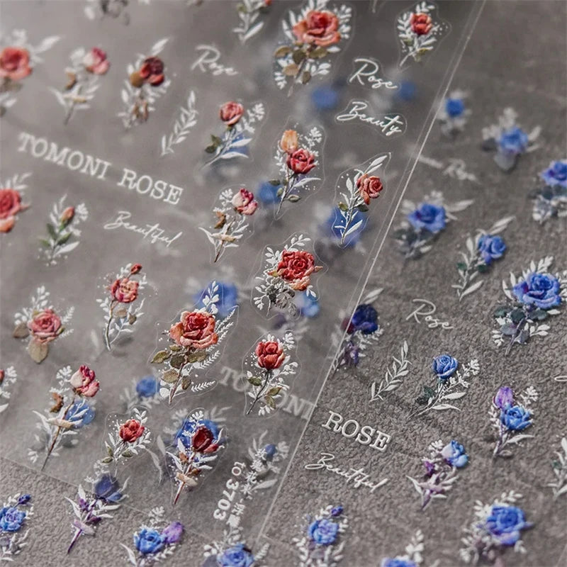 Japanese Vintage Rose Nail Stickers - Gold & Silver Laser Decals for Manicure