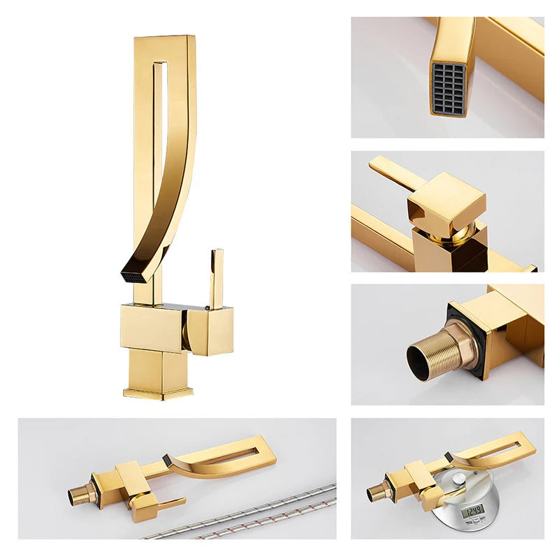 Bathroom Basin Faucet Brass Deck Mount Waterfall Mixer Tap - Hot & Cold Water