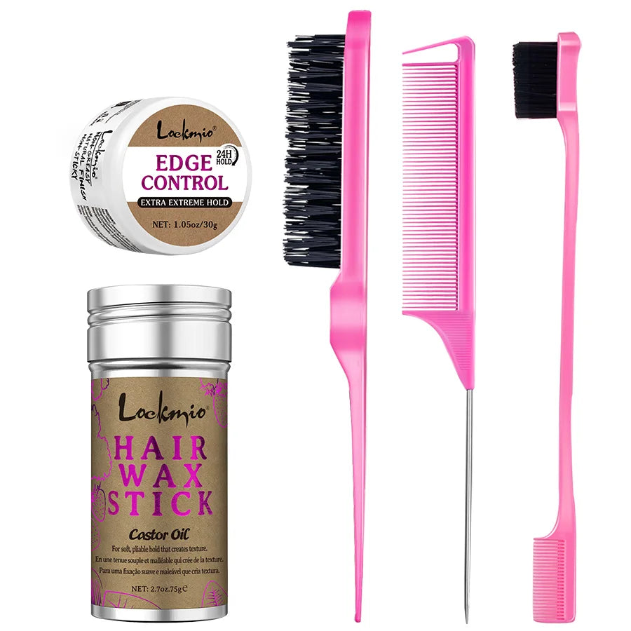 High Shine Hair Wax Stick for Smooth Long-Lasting Anti-Frizz Styling with 3-Comb Kit
