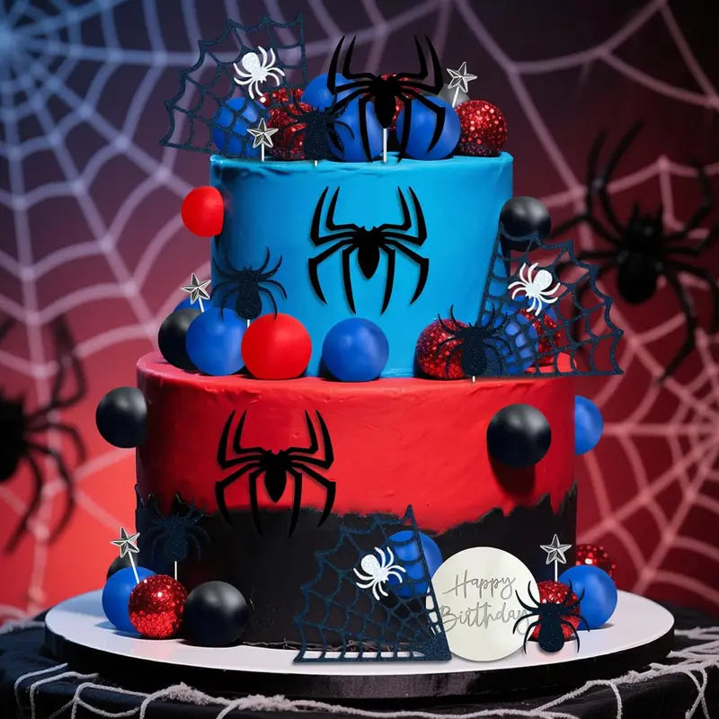 Halloween Spider Cake Topper Foam Ball Star Web Birthday Party Decoration