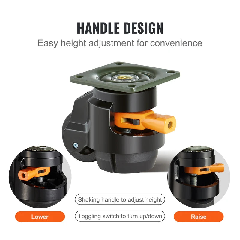 Heavy Duty Adjustable Swivel Caster Wheels with Handle - Set of 4