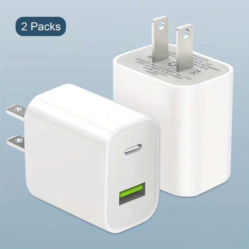 2-Pack High-Speed USB C Charger Block - Dual Port Fast Power Delivery Adapter