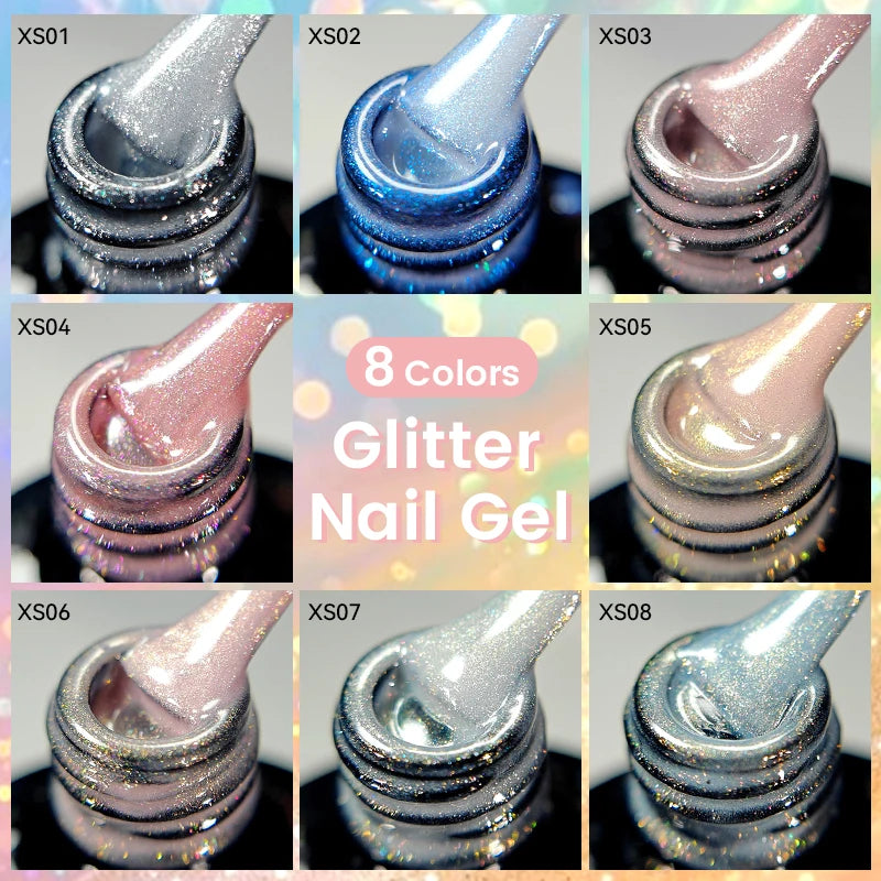 7ml Glitter Nail Gel Polish - Shiny Pearl Shell Sparkling White UV LED Varnish