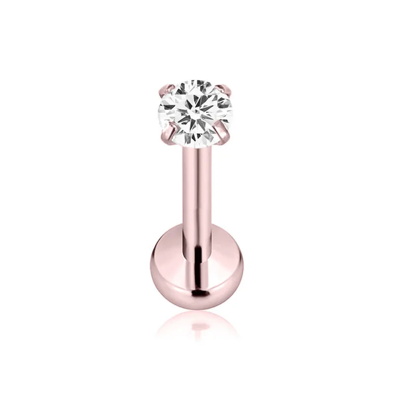 Threadless Labret Piercing Jewelry Moon Pin - Titanium & CZ Zircon, 16G-20G
