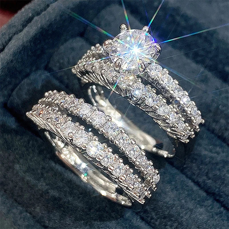 Luxury CZ Stone Engagement & Wedding Ring Set for Women - 2 Pieces