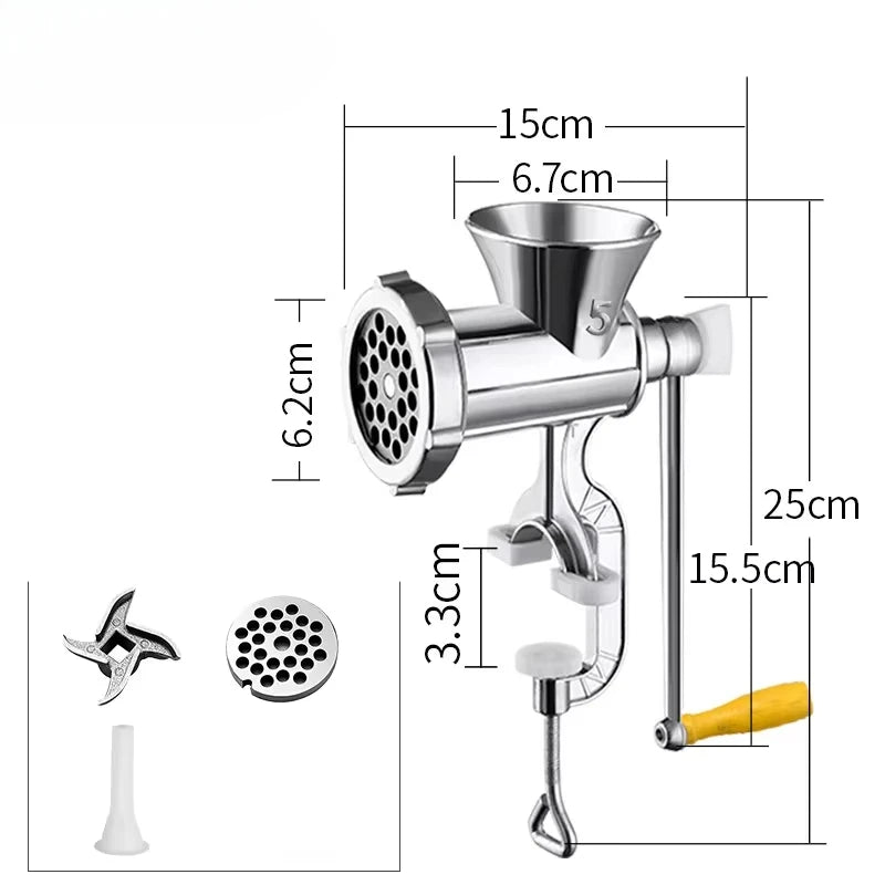 Manual Meat Grinder Stainless Steel Hand Crank Food Processor for Meat & Vegetables