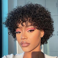Debut Short Pixie Afro Curly Wigs for Black Women - Natural Brown, Glueless, Brazilian Human Hair