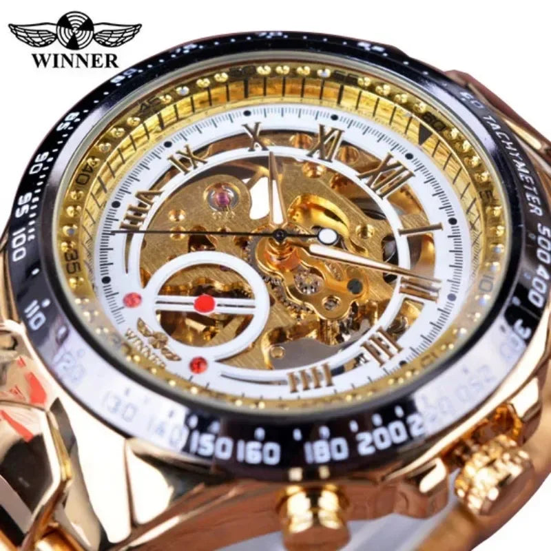 Automatic Skeleton Mechanical Watch for Men - Luxury Sport Design with Stainless Steel Bezel