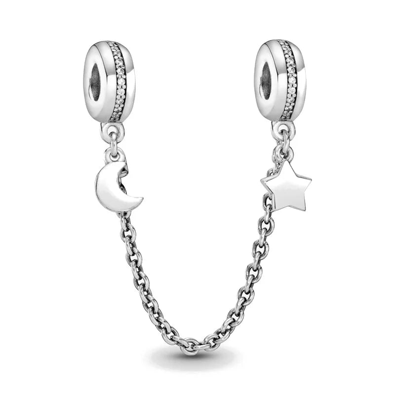 925 Silver Butterfly Moon Star Heart-Shaped Clip Safety Chain for Bracelets - DIY Jewelry Accessory