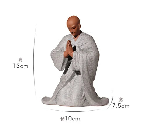 Chinese Style Sand Kneel Pray Buddha Statue Home Decor Zen Temple Ornament