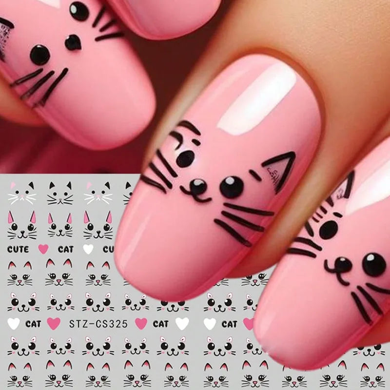 2PCS Cat Nail Sticker Set for DIY Nail Art and Decorations