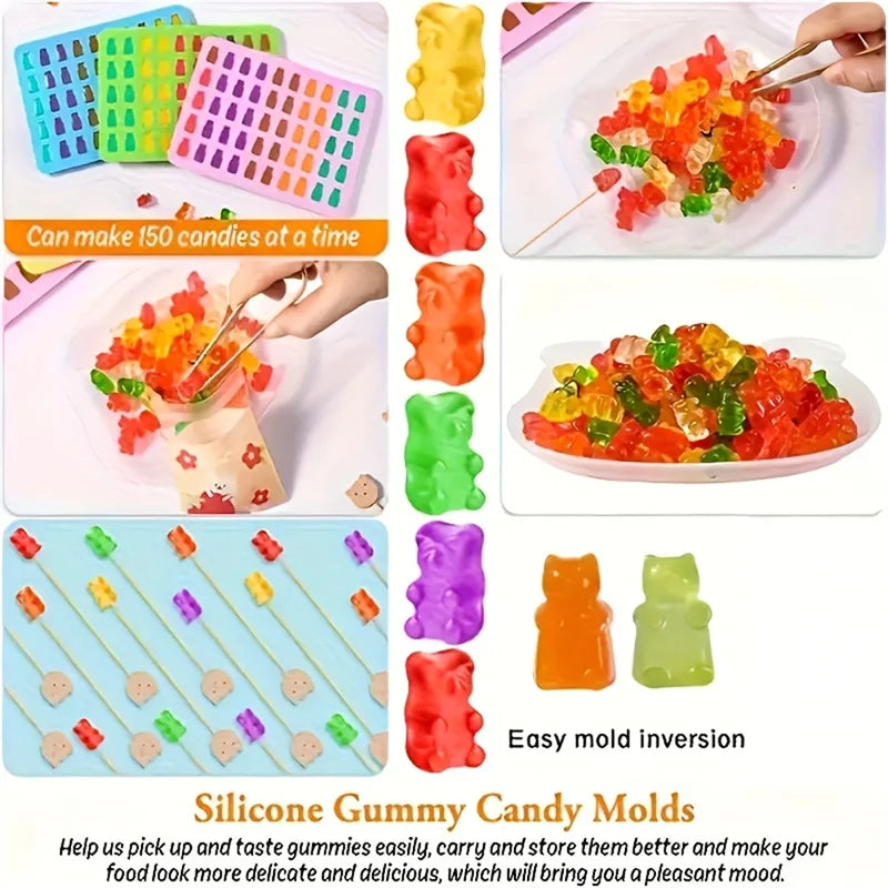 Gummy Bear Candy Mold Kit with 2 Droppers - Silicone Non-Stick Chocolate & Jelly Molds, Multi-Shape Kitchen Tool Set