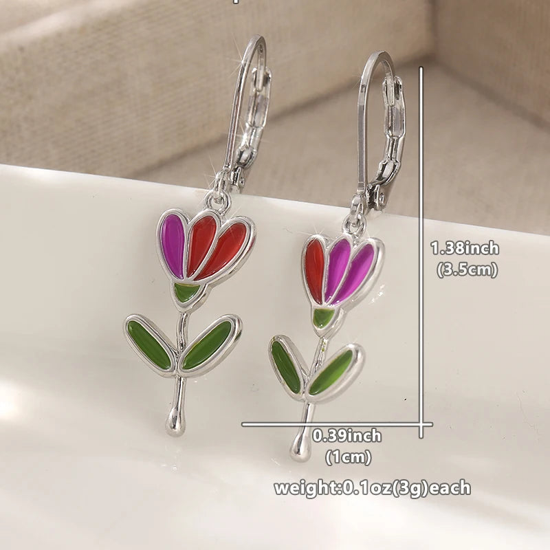 Elegant Handmade Floral Drop Earrings for Women Vintage Festival Jewelry