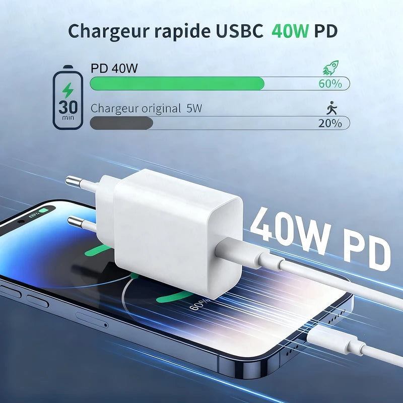 PD 40W USB C Fast Charging Cable for iPhone 15/16/17 Pro Max - Data & Power Cable