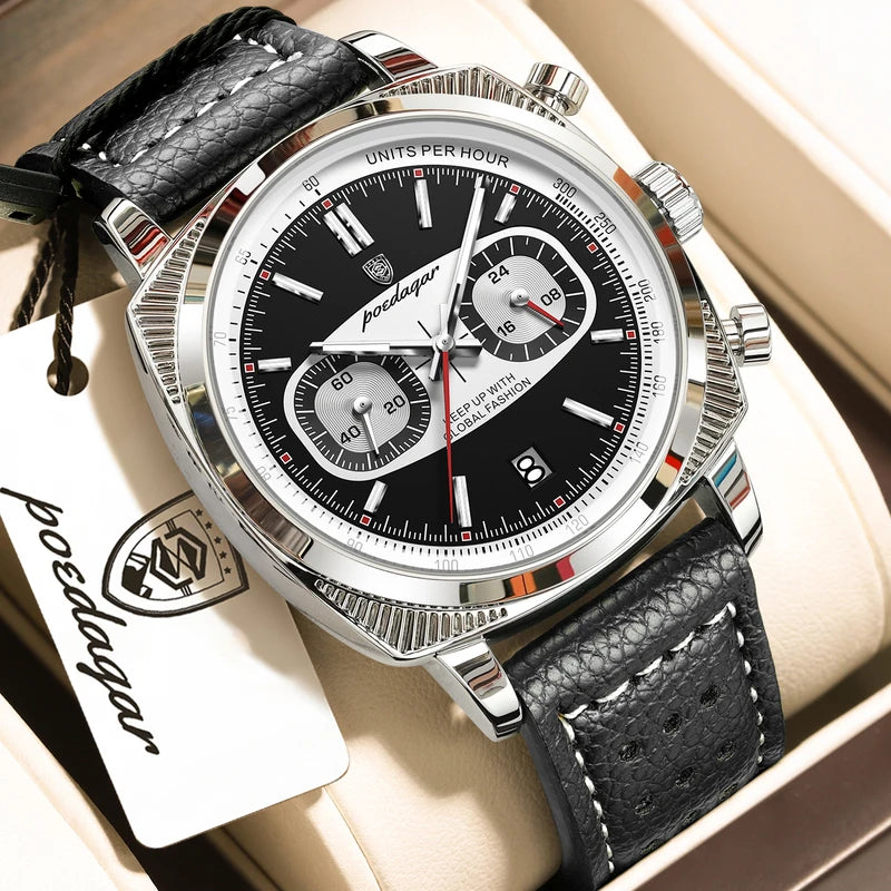 Men's Waterproof Luminous Sport Quartz Wristwatch with Leather Strap