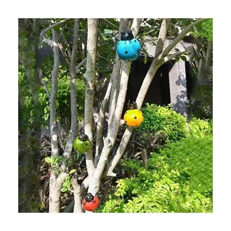 Mini Metal Ladybug Wall Hanging Ornament Garden Decor Set - Outdoor Fence Sculpture