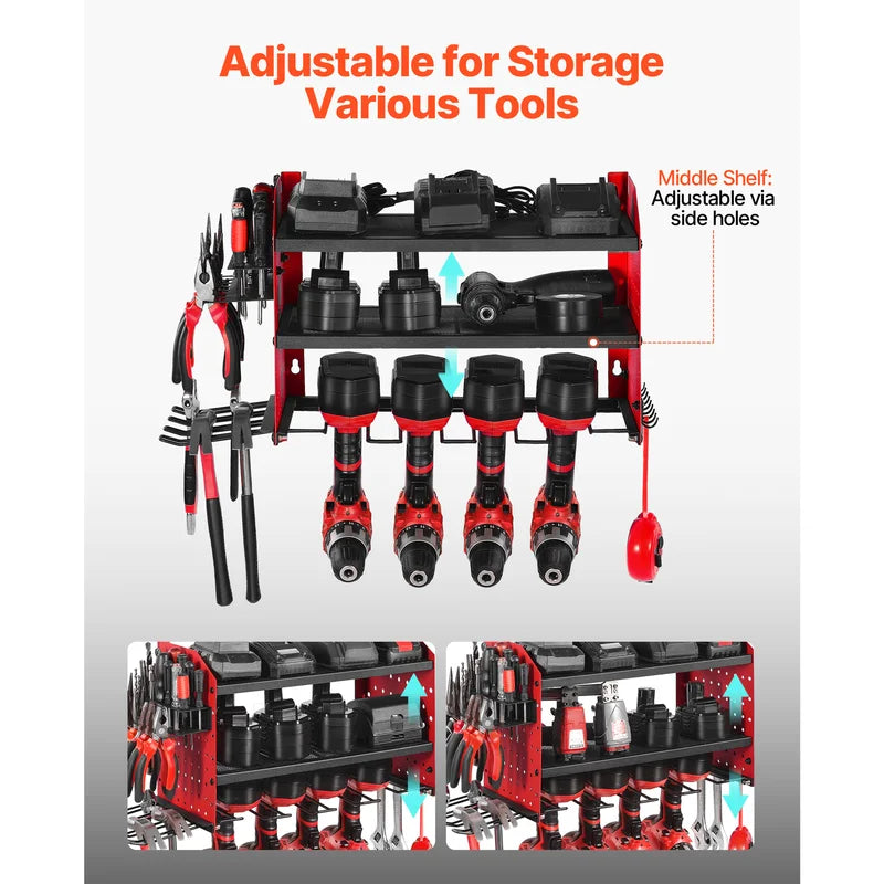 3-Tier Power Tool Wall Mount Organizer Rack for Garage Workshop