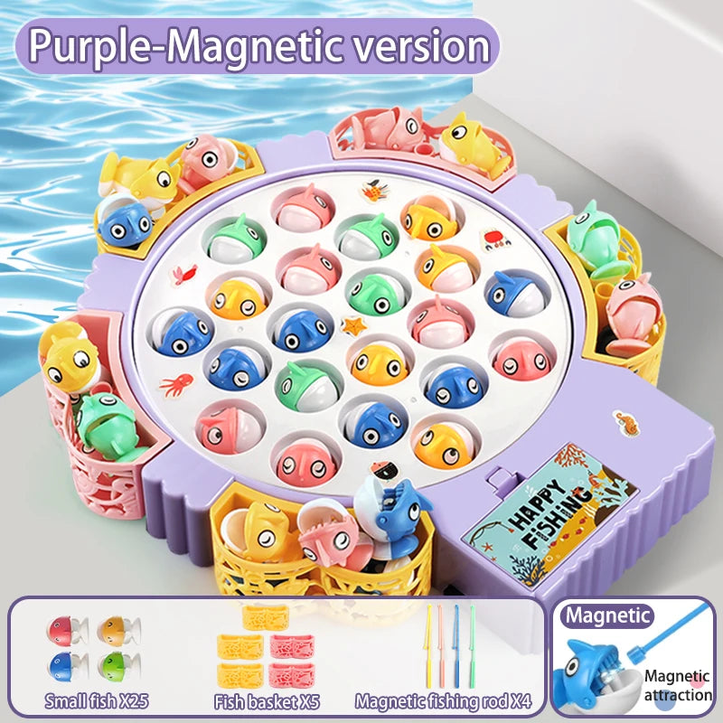 Magnetic Rotating Fishing Game Plate Toy for Kids with Music - Develop Hand-Eye Coordination