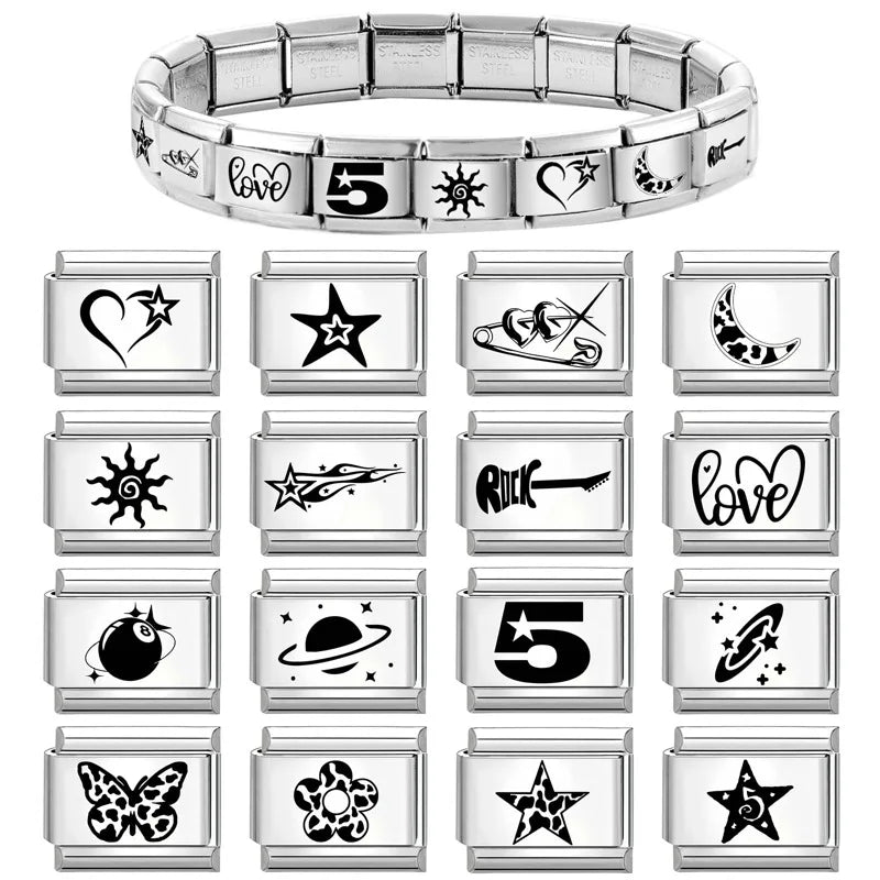 Laser Engraving Charm Bracelet Links DIY Jewelry Making Supplies - 9mm Stainless Steel