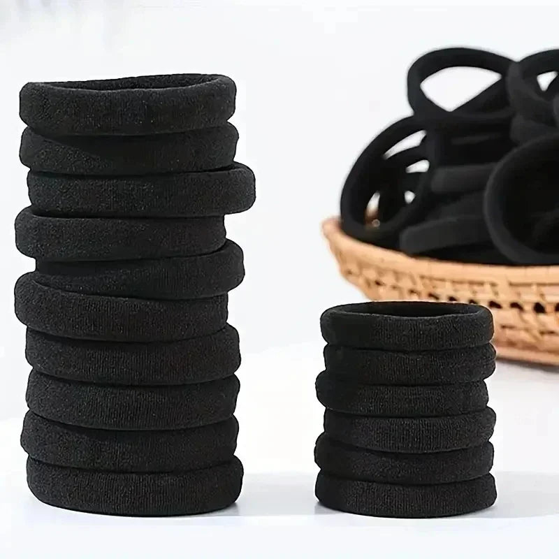 High Elastic Black Hair Bands for Women - Durable Ponytail Holders & Headbands