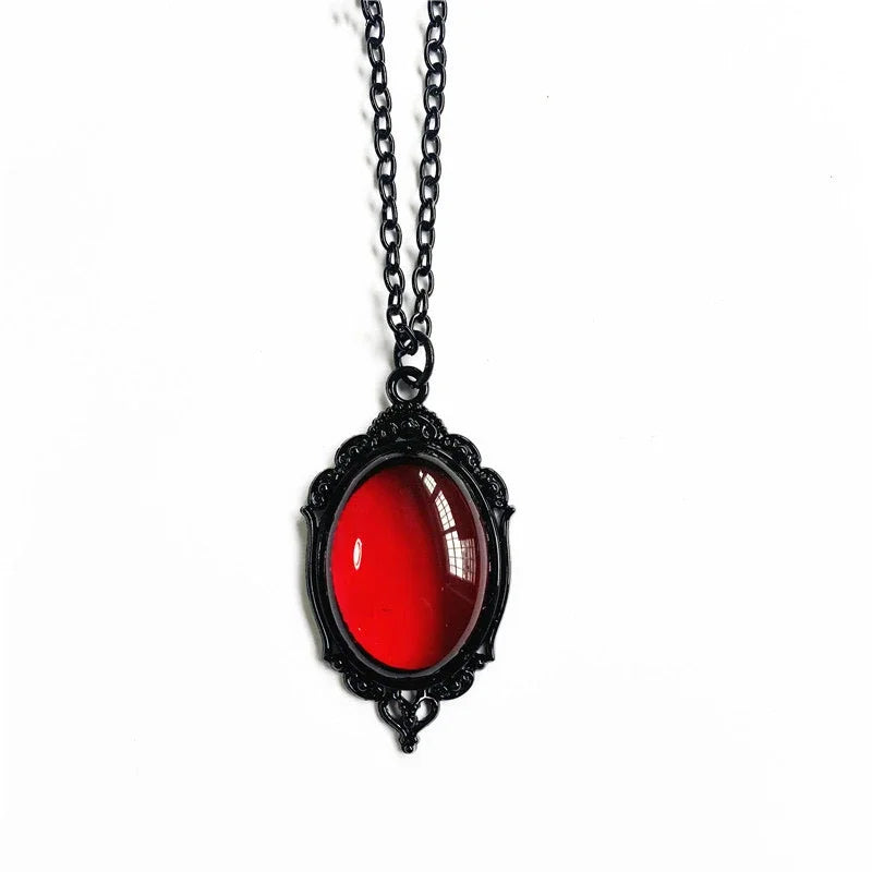 Vintage Gothic Red and Black Quartz Crystal Cameo Pendant Necklace for Women and Gift