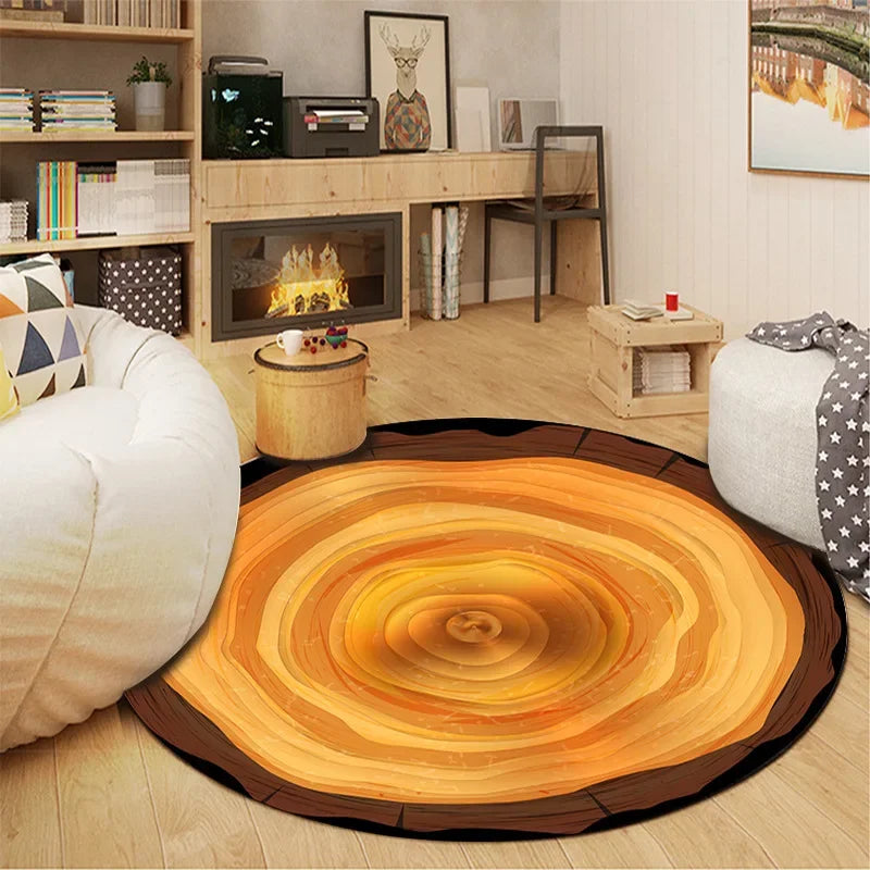 Round Tree Ring Print Chair Mat - Non-slip Floor Rug for Living Room & Kids Play