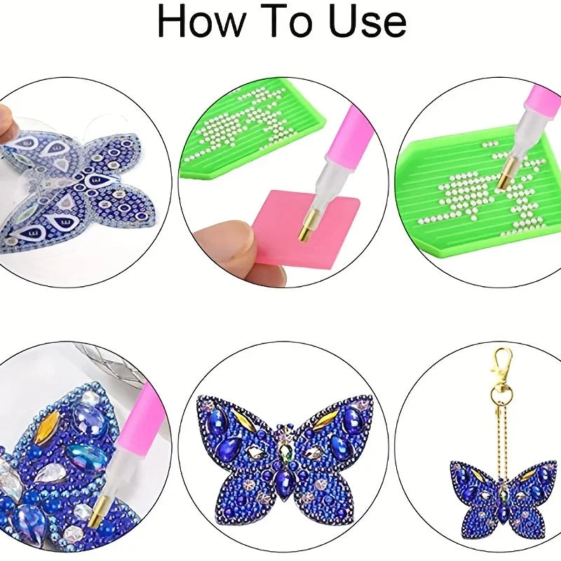 DIY Diamond Painting Butterfly Keychain Kit - 5 Pieces, Christmas & Gift Set