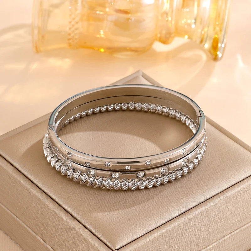 Stainless Steel Zircon Inlaid Bracelet Bangles for Women Multiple Colors Gift