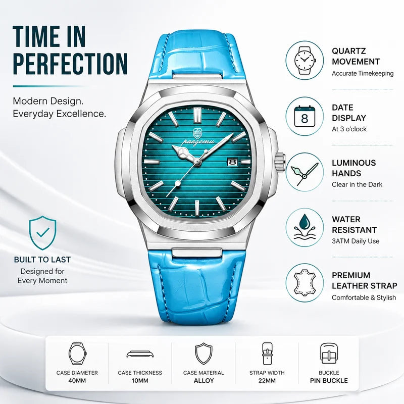 Luxury Leather Business Watch for Men - Waterproof Quartz Casual Wristwatch
