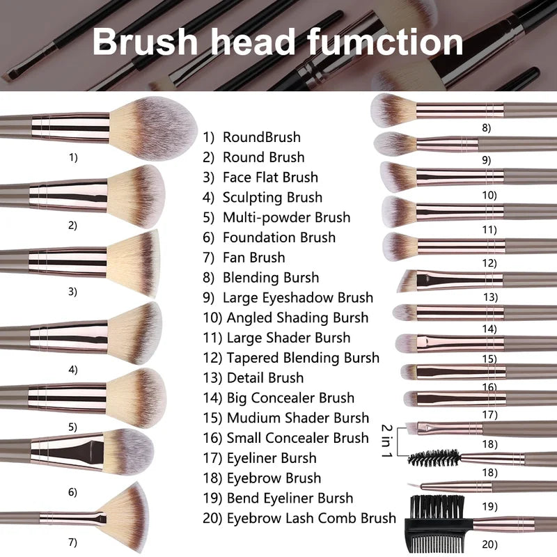Makeup Brush Set with Sponges and Puffs - 20 Pieces for Face & Eye Makeup