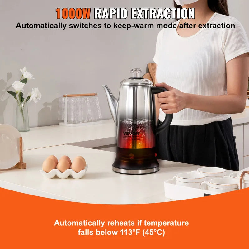 Electric Percolator Coffee Maker 12 Cups Stainless Steel with Keep Warm Function