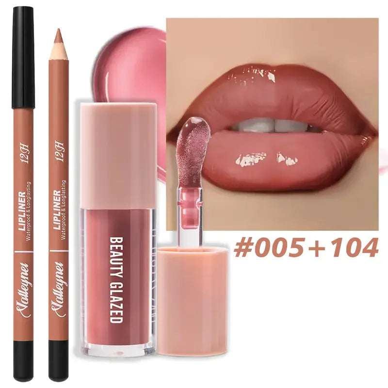 Waterproof Matte Lip Makeup Set with Lip Liner & Glaze - Long-Lasting, Assorted Colors