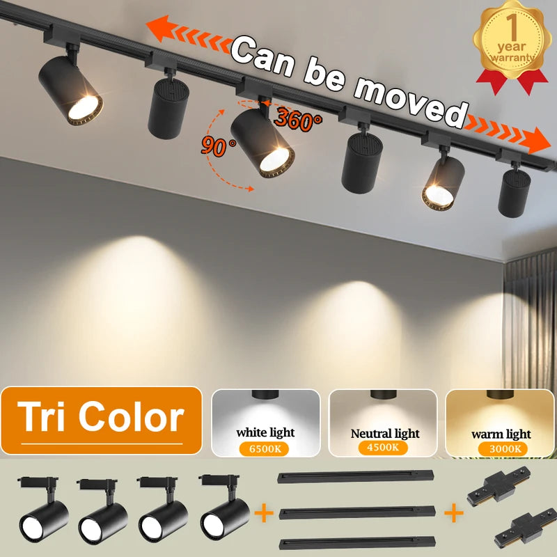 LED Track Light Ceiling Spotlight 12W-50W COB Rail Lamp for Living Room Shop