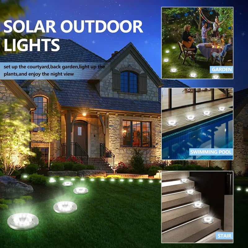 Solar Ground Lights Outdoor Waterproof Garden Pathway Disk Lights - 12 LED Yard Decor