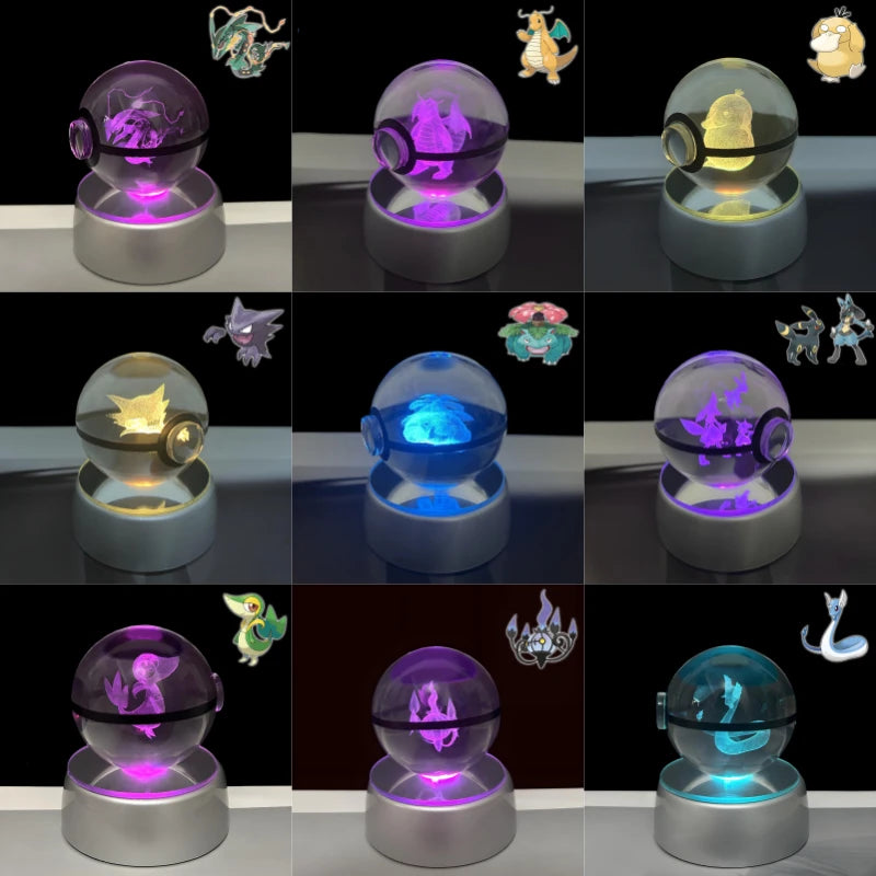 Pokemon 3D Crystal Poke Ball Night Light LED Lamp Toy Figure Set - Multiple Colors