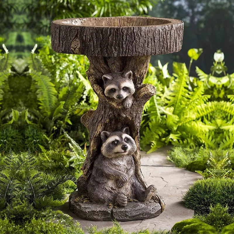 Resin Bird Feeder and Bath Garden Sculpture - Animal Design Outdoor Decor