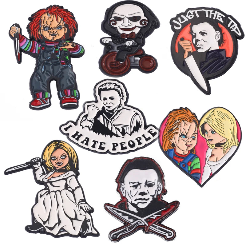 7-Piece Horror Killer Enamel Pins Set - Movie Brooch Lapel Badge Accessories