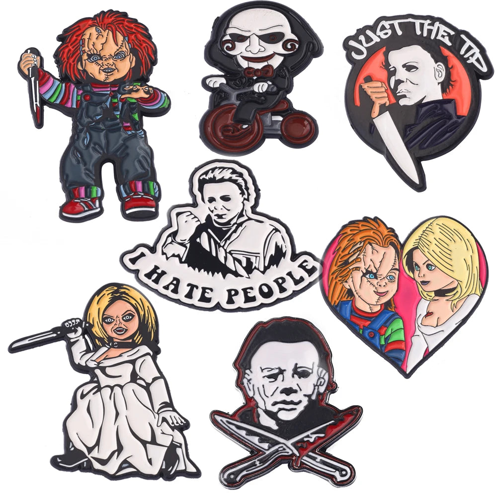 7-Piece Horror Killer Enamel Pins Set - Movie Brooch Lapel Badge Accessories