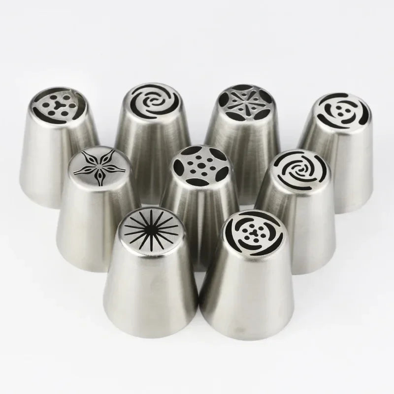 9 Pack Cake Piping Tips Set - Stainless Steel Decorating Nozzles for Cake & Pastry