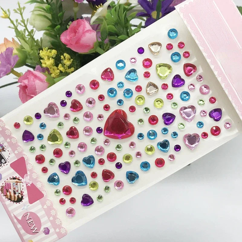 Kids Temporary Face Tattoo Stickers with Rhinestones and Bright Designs - Safe & Fun Face Art for Children