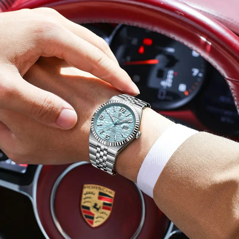 Luxury Men's Waterproof Luminous Dial Quartz Watch with Stainless Steel Band