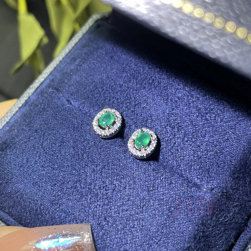 Natural Emerald Stud Earrings 3x4mm 925 Silver Colombia 0.5ct Luxurious Jewelry