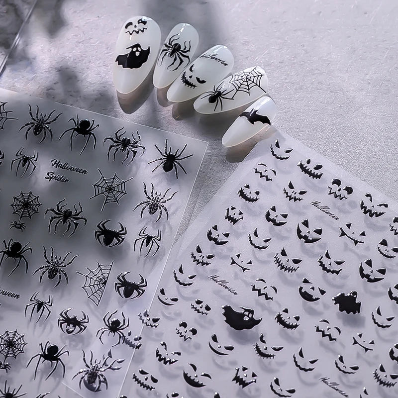 Halloween Black Pumpkin Bat Nail Art Stickers - 2 Sheets Spooky Nail Decals