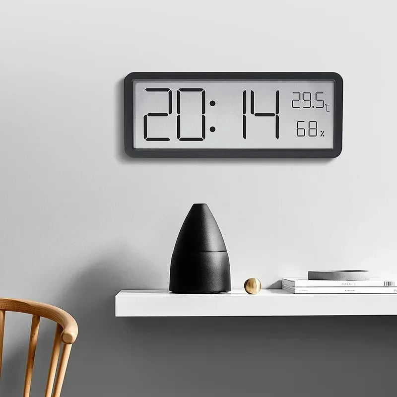 Digital Wall Clock LCD Screen Time Temperature Humidity Battery Powered