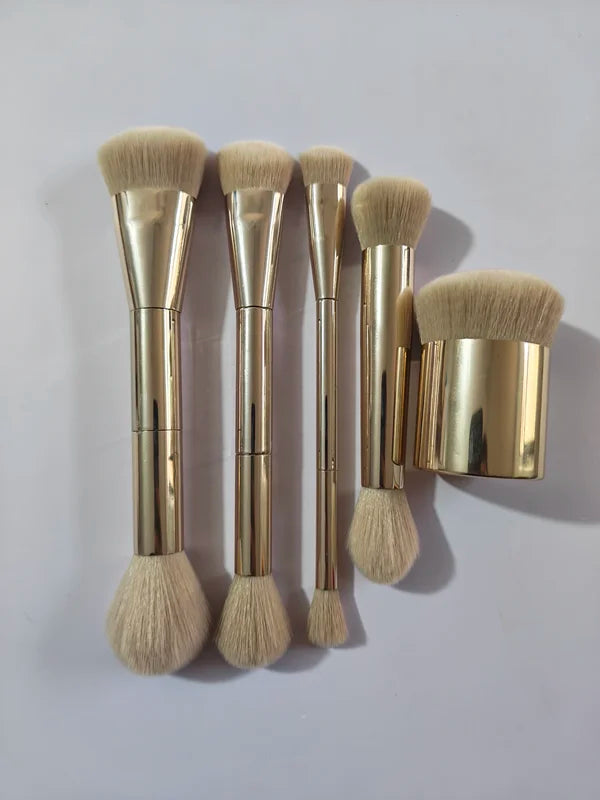 5-Piece Makeup Brush Set for Face and Eyes - Rose Gold, Travel Friendly, Multitool