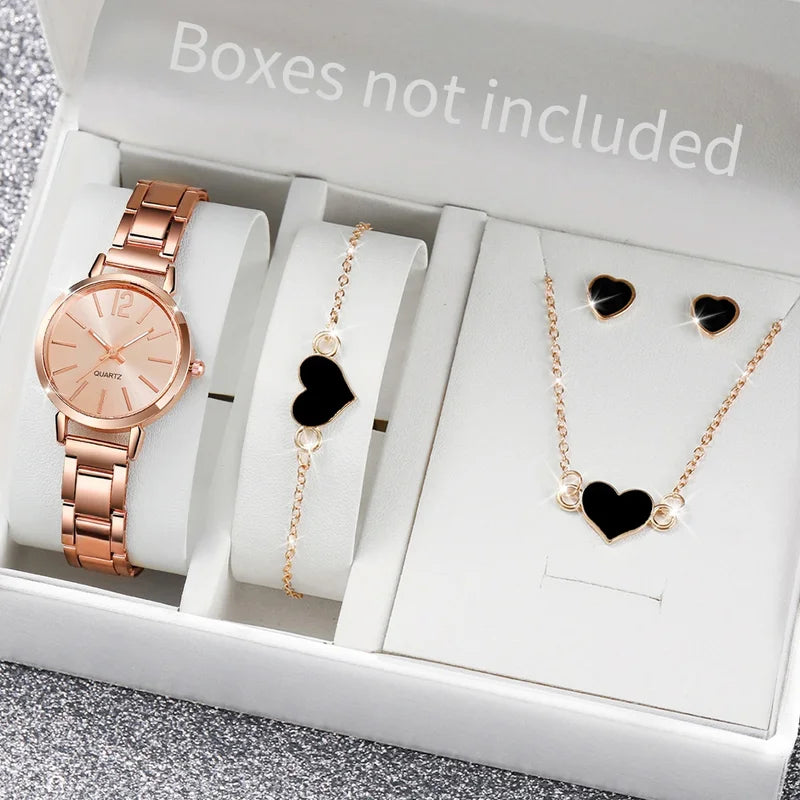 Fashion Women Watch Jewelry Set with Quartz Analog Watch and Accessories