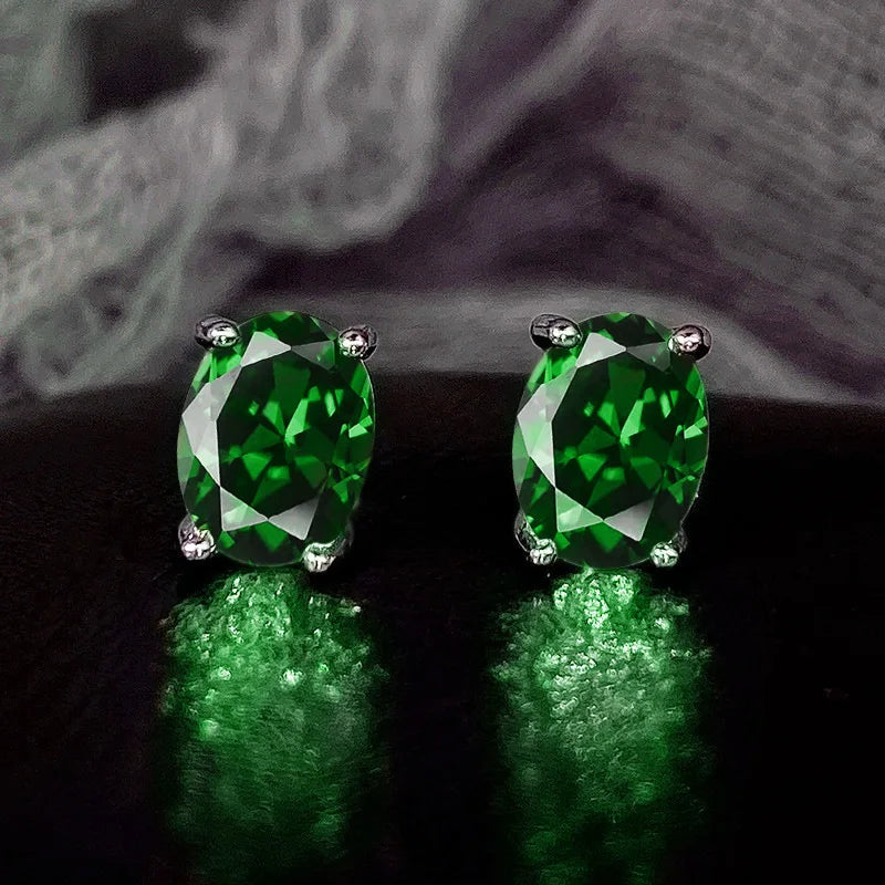 Simple Stud Earrings with Oval Cubic Zirconia for Ladies & Teens - Multiple Colors