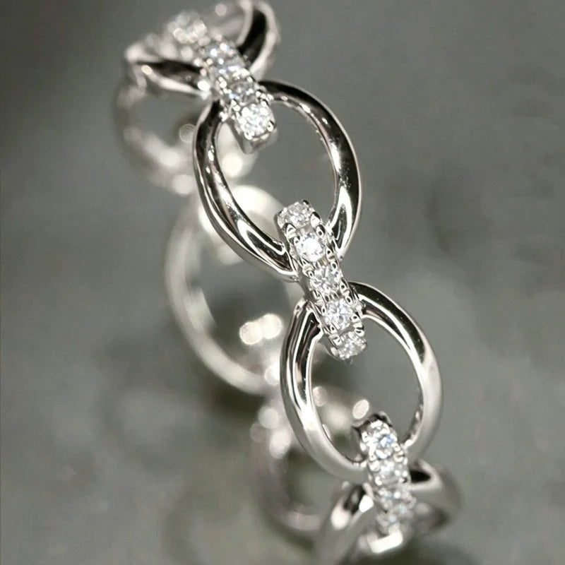 Women’s Chain Link Wedding Engagement Ring with CZ - Versatile Gold Color Jewelry